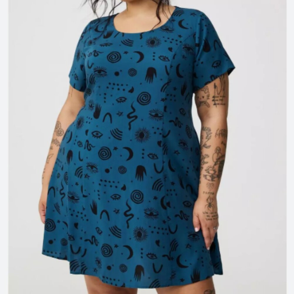 NWT Torrid Challis Cap Sleeve Trapeze Mini Dress 2x 2 18 20 Mystic Icons